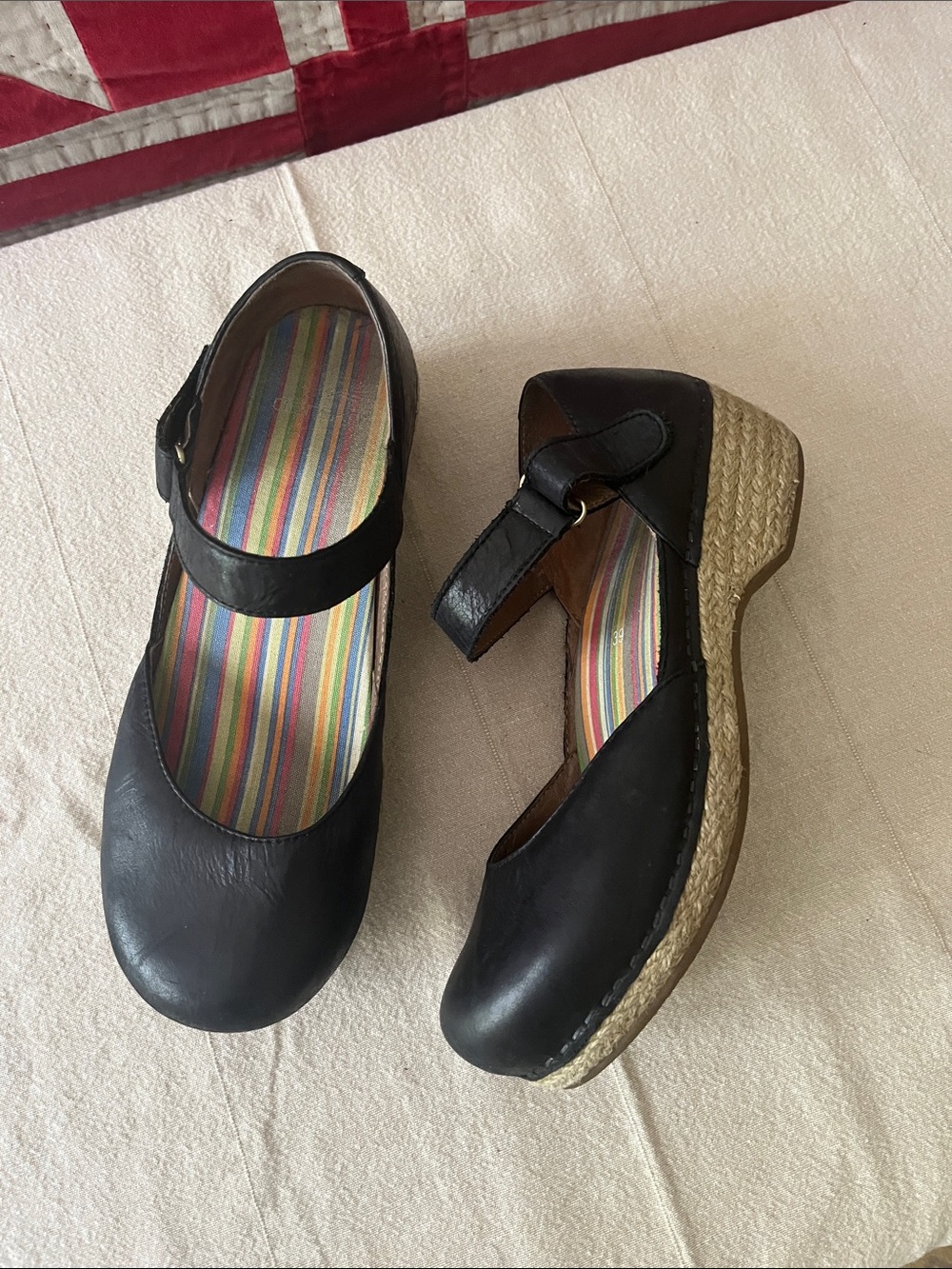 Dansko Black Mary Jane Wedge Espadrille Mules